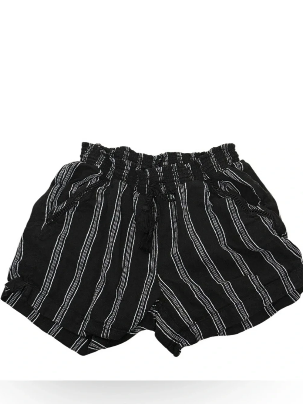 Briggs New York Black & White Striped High-Waist Drawstring Shorts Size M
